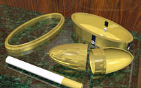 VMA Vertical Mount Ashtray - main assembly parts for P/N A.038BLK-4. Cigarette shown for scale.