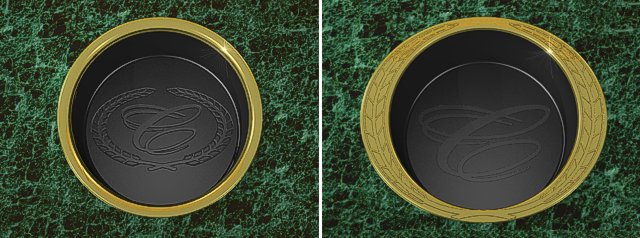 Custom engraved detail on inside of cup and top of rim